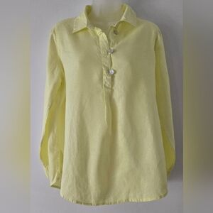 Sigred Olsen 100% Linen Shirt Sz Small Long Roll Tab Sleeves Yellow Euc